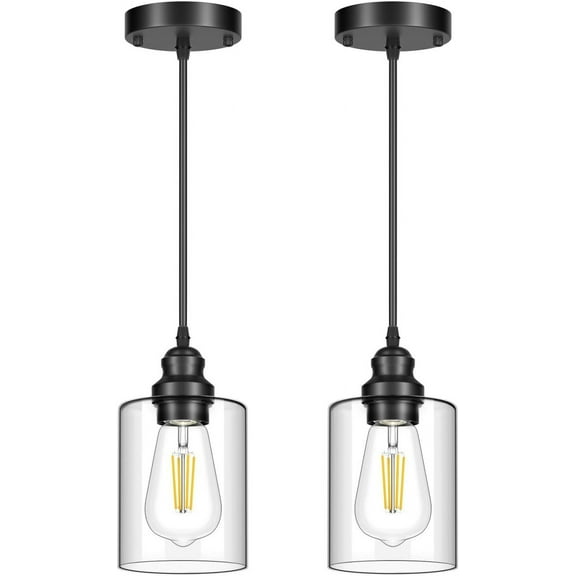 2 Pack Pendant Lighting with Clear Glass Shade Pendant Lights Kitchen Island Hanging Ceiling Light Fixture Farmhouse Pendant Lighting for Dining Room Bedroom Bar Office