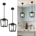 2 Pack Pendant Lights Kitchen Island, Black Farmhouse Lantern Pendant