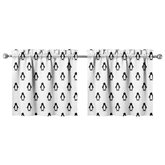 2 Pack Penguin Print Kitchen Curtains - Emperor Penguin Snowflake Cartoon Tier Curtains for Small Windows, 27.5x24 Inch Semi-Sheer Rod Pocket Farmhouse Curtains Set