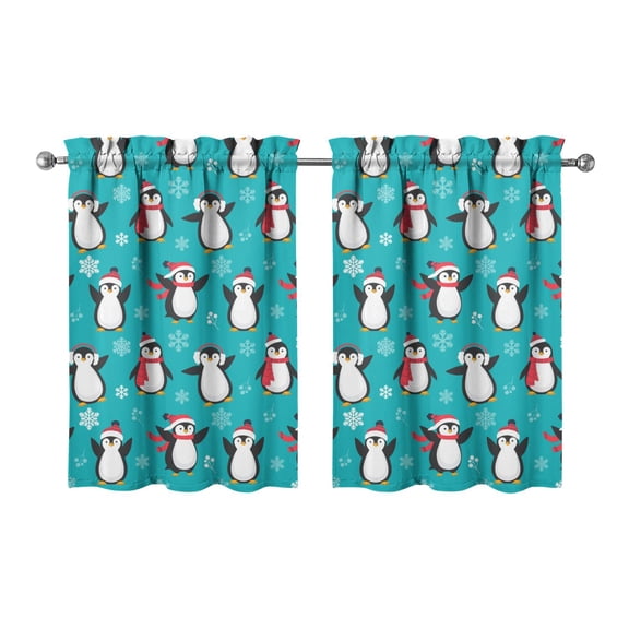 2 Pack Penguin Print Kitchen Curtains - Emperor Penguin Snowflake Cartoon Tier Curtains for Small Windows, 27.5x36 Inch Semi-Sheer Rod Pocket Farmhouse Curtains Set