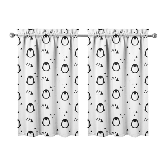 2 Pack Penguin Print Kitchen Curtains - Emperor Penguin Snowflake Cartoon Tier Curtains for Small Windows, 27.5x39 Inch Semi-Sheer Rod Pocket Farmhouse Curtains Set