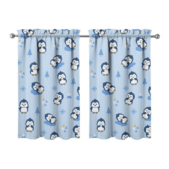 2 Pack Penguin Print Kitchen Curtains - Emperor Penguin Snowflake Cartoon Tier Curtains for Small Windows, 27.5x39 Inch Semi-Sheer Rod Pocket Farmhouse Curtains Set