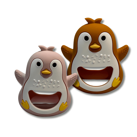 2 Pack Penguin Silicone Teether-BPA Free Silicone, Easy Grip & Safe, Soft Silicone, Pink & Mango