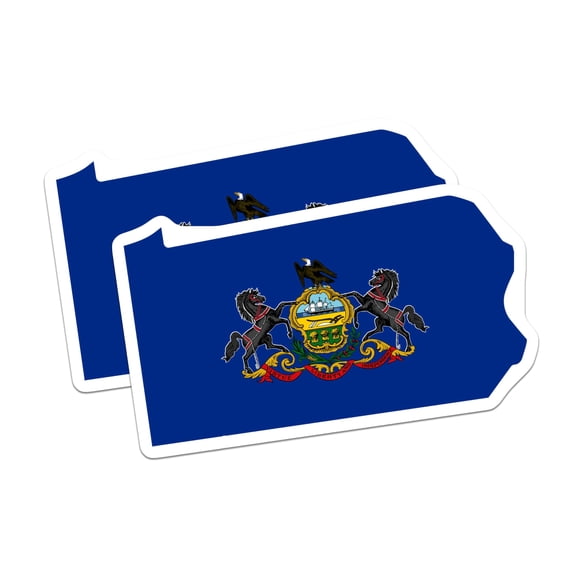 (2 Pack) Pennsylvania Flag Stickers - PA State Outline Decals - Keystone State Symbol - 5" On Longest Side - Sticks to Smooth Flat Surfaces - Made in USA - BMCS21252
