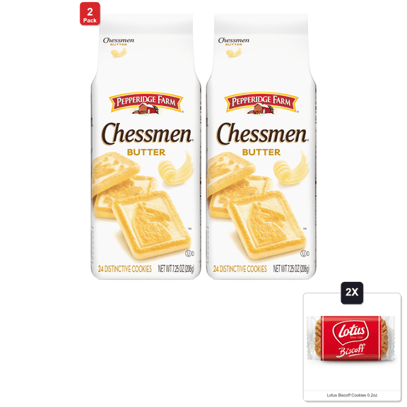 2 Pack | Pepperidge Farm Chessmen Butter Cookies, 7.25 Oz. Bag & 2x Lotus Biscoff Cookies 0.2oz