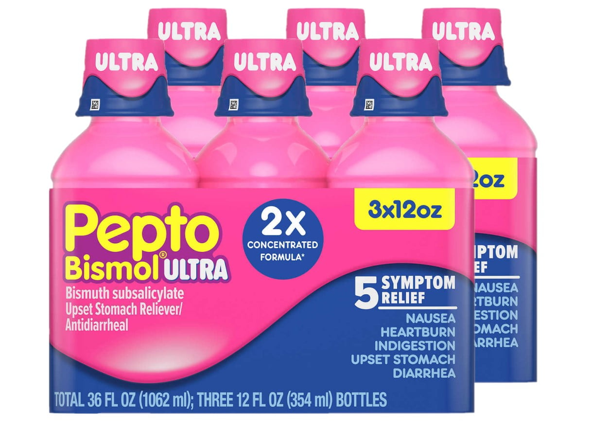 2 Pack Pepto Bismol Ultra, 5 Symptom Digestive Relief Liquid, 36