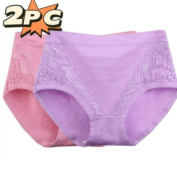 2 Pack Period Underwear for Women New Women's Solid Lace Plus Size High Waist Leak Proof Cotton Crotch Shorts Underwear Panties Multicolor 4XL