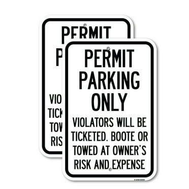 (2 Pack) Permit Parking Only Violators Will Be Ticketed, Booted or Towed at Owner's Risk and Expense | 18" X 24" Heavy-Gauge Aluminum Sign | Rust Free Aluminum, Weather Resistant,
