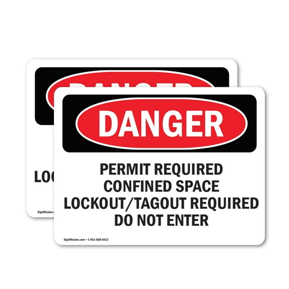 (2 Pack) Permit Required Confined Space Lockout Tagout OSHA Danger Sign 10 Inch X 7 Inch Plastic Sign, Weather Resistant, UV Protected for Workplace, Business, and Construction Site,