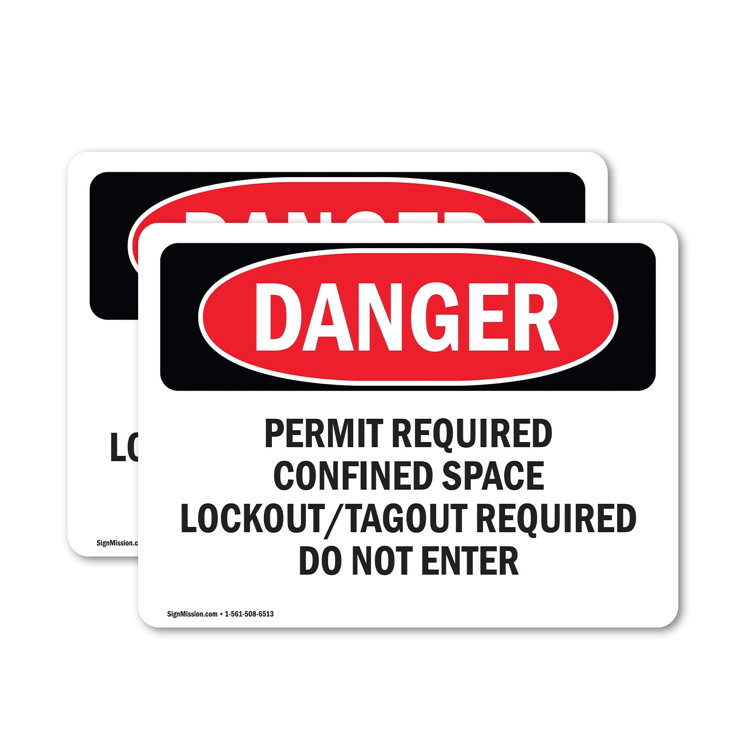 (2 Pack) Permit Required Confined Space Lockout Tagout OSHA Danger Sign ...