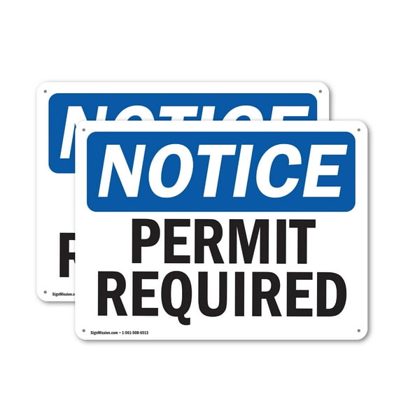 (2 Pack) Permit Required OSHA Notice Sign 10 Inch X 7 Inch Indoor / Outdoor Rust-Free Aluminum Metal Signs for Workplace, Workshop, and Construction Site, Made in the USA