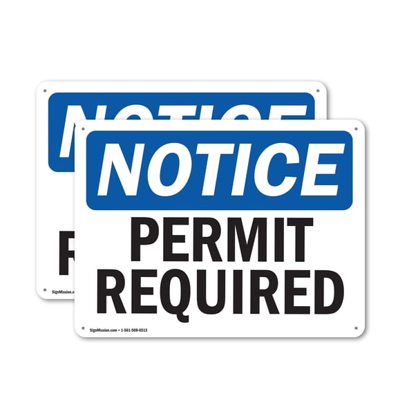 (2 Pack) Permit Required OSHA Notice Sign 14 Inch X 10 Inch Indoor / Outdoor Rust-Free Aluminum Metal Signs for Workplace, Workshop, and Construction Site, Made in the USA