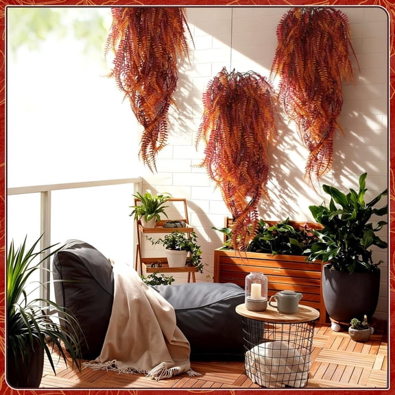 2-Pack Persian Fern Hanging Vine & Gothic Greenery Wall Decor, Indoor Outdoor Artificial Floral Ornament Supplies, Halloween Wedding Farmhouse Porch Window Hanging Decoration (Black)