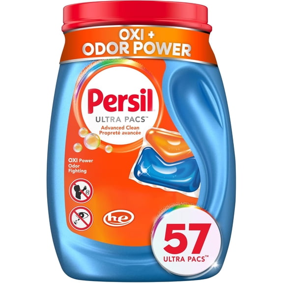 2 Pack - Persil Ultra Pacs Advanced Clean Laundry Detergent, Oxi+Odor Power, 57 Count