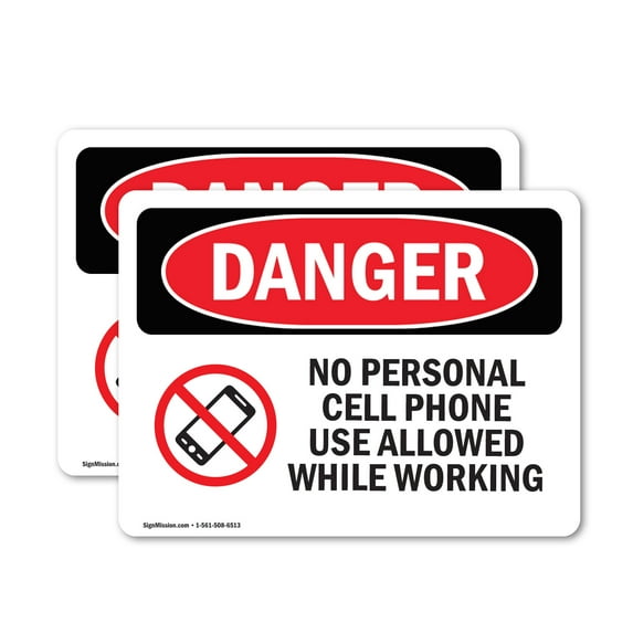 (2 Pack) No Personal Cell Phone Use Allowed OSHA Notice Sign 18 Inch X 12 Inch Indoor / Outdoor Rust-Free Aluminum Metal Signs for Workplace, Workshop, and Construction Site, Made in