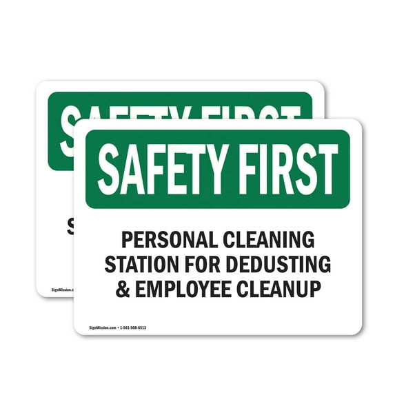 (2 Pack) Personal Cleaning Station For Dedusting OSHA Safety First Sign