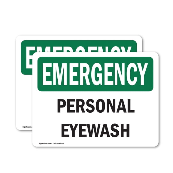 (2 Pack) Personal Eye Wash OSHA Emergency Sign 10 Inch X 7 Inch Vinyl Label Decal Sticker Weather Resistant, UV Protected for Workplace, Business, and Construction Site, Made in the USA
