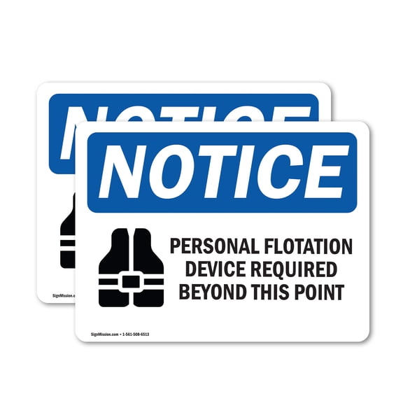 (2 Pack) Personal Flotation Device Required Sign