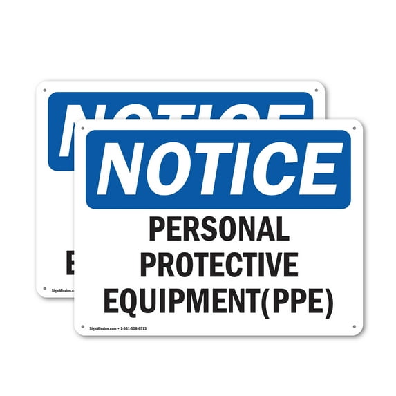 (2 Pack) Personal Protective Equipment (PPE) OSHA Notice Sign 14 Inch X 10 Inch Plastic Sign, Weather Resistant, UV Protected for Workplace, Business, and Construction Site, Made in the