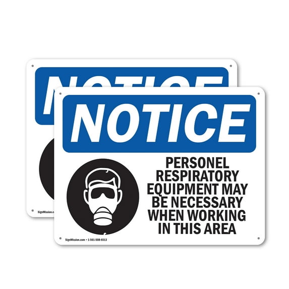 (2 Pack) Personal Respiratory Equipment OSHA Notice Sign 18 Inch X 12 Inch Indoor / Outdoor Rust-Free Aluminum Metal Signs for Workplace, Workshop, and Construction Site, Made in the