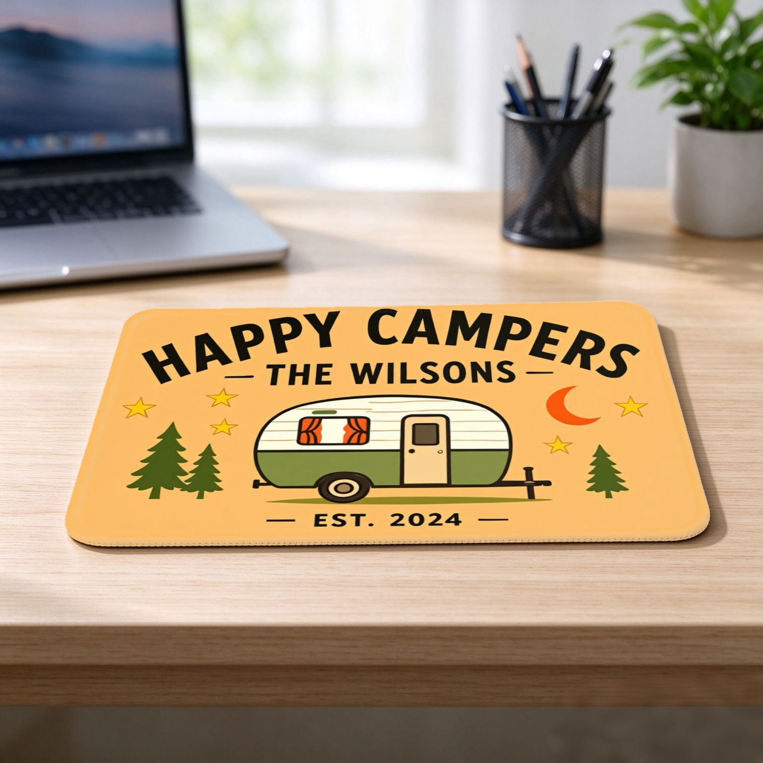 Custom Computer Desk Pad 2 Pack Personalized Happy Campers Mouse Pad, Custom Name Camping ...