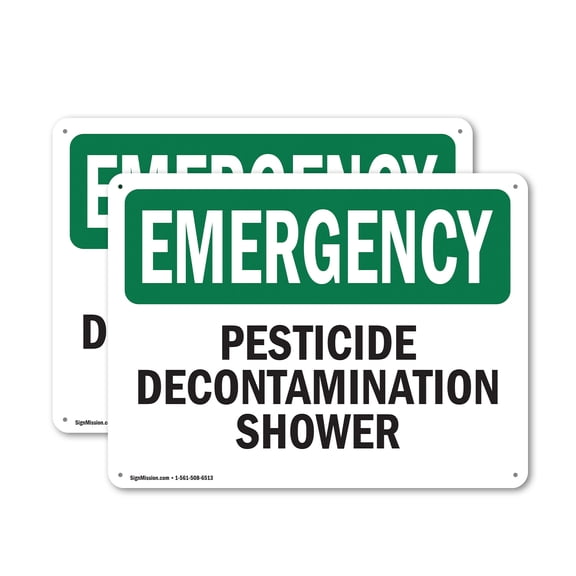 (2 Pack) Pesticide Decontamination Shower OSHA Emergency Sign 18 Inch X 12 Inch Plastic Sign, Weather Resistant, UV Protected for Workplace, Business, and Construction Site, Made in the