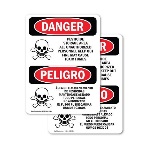 (2 Pack) Pesticide Storage Area Bilingual OSHA Danger Sign 18 Inch X 24 Inch Vinyl Label Decal Sticker Weather Resistant, UV Protected for Workplace, Business, and Construction Site,