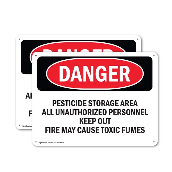 (2 Pack) Pesticide Storage Area OSHA Danger Sign 10 Inch X 7 Inch Indoor / Outdoor Rust-Free Aluminum Metal Signs for Workplace, Workshop, and Construction Site, Made in the USA