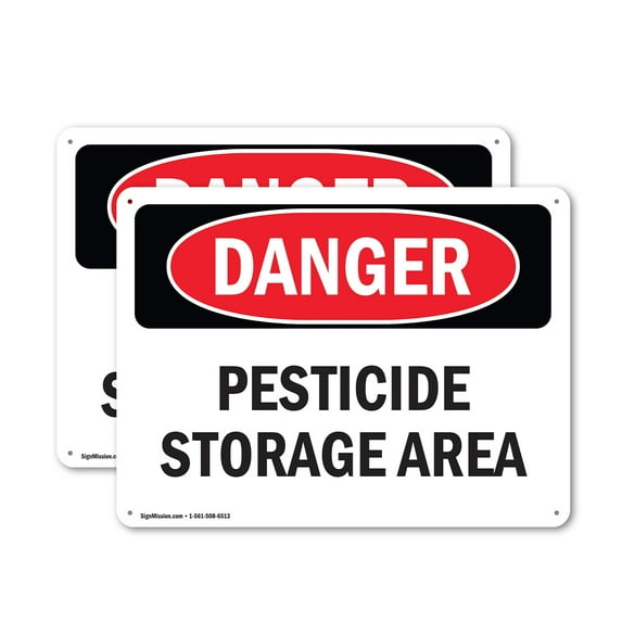 (2 Pack) Pesticide Storage Area OSHA Danger Sign 10 Inch X 7 Inch Plastic Sign, Weather Resistant, UV Protected for Workplace, Business, and Construction Site, Made in the USA
