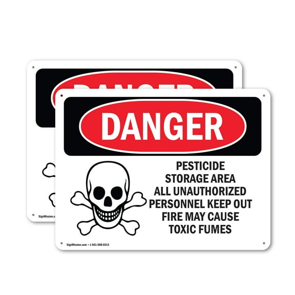 (2 Pack) Pesticide Storage Area OSHA Danger Sign 10 Inch X 7 Inch Plastic Sign, Weather Resistant, UV Protected for Workplace, Business, and Construction Site, Made in the USA