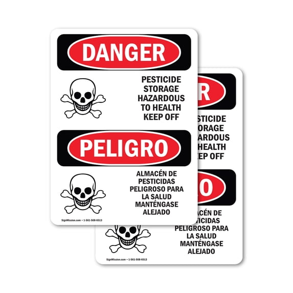 (2 Pack) Pesticide Storage Hazardous Bilingual OSHA Danger Sign