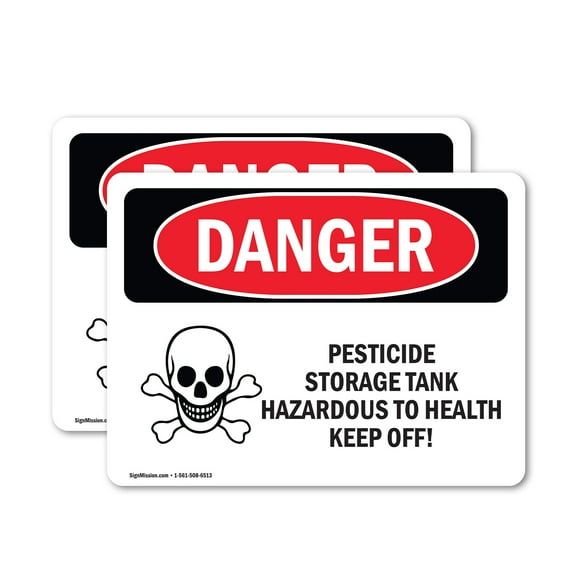 (2 Pack) Pesticide Storage Tank Hazardous OSHA Danger Sign 7 Inch X 5 Inch Vinyl Label Decal Sticker Weather Resistant, UV Protected for Workplace, Business, and Construction Site, Made