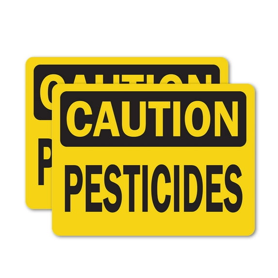 (2 Pack) Pesticides OSHA Caution Sign 10 Inch X 7 Inch Vinyl Label Decal Sticker Weather Resistant, UV Protected for Workplace, Business, and Construction Site, Made in the USA
