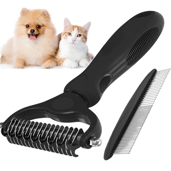 [2-Pack] Pet Dematting Tool for Mats & Tangles! Double Sided Dog & Cat Grooming Brush, Painless Undercoat Rake & Comb for Shedding Hair Removal