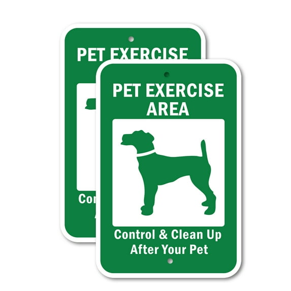 (2 Pack) Pet Exercise Area Control & Clean Up After Your Pet | 12" X 18" Heavy-Gauge Aluminum Sign | Rust Free Aluminum, Weather Resistant, Waterproof, Fade Resistant, 2 Pre-drilled Holes