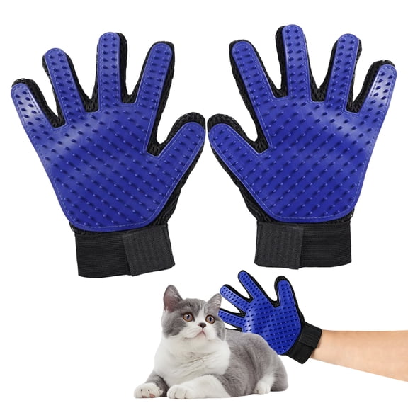2 pack Pet Grooming Gloves, Deshedding Brush Mitt for Cats and Dogs, Silicone Massage Grooming Glove, Blue