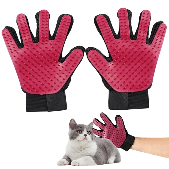 2 Pack Pet Grooming Gloves, Gentle Deshedding Brush Glove for Cats, Dogs and Small Animals, One Size Fits All, Pink