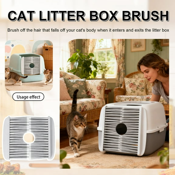 2 Pack Pet Hair Remover Brush, Cat Litter Box Floating Hair Door With Scratching Design, For Cats Dogs Daily Grooming, Multi-Scene Use For Home Pet Areas
