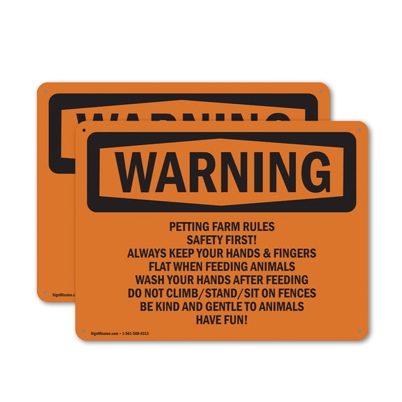 (2 Pack) Petting Farm Rules Safety First! Always OSHA Warning Sign 10 Inch X 7 Inch Plastic Sign, Weather Resistant, UV Protected for Workplace, Business, and Construction Site, Made in