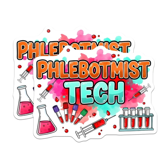 (2 Pack) Phlebotomist Tech Stickers - Healthcare Worker Appreciation - Medical Lab Science Decals - 5" On Longest Side - Sticks to Smooth Flat Surfaces - Made in USA - BMCS29275