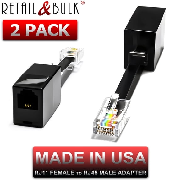 (2 Pack) Phone Jack to Ethernet Adapter RJ11 Female to RJ45 Male for Landline Telephone
