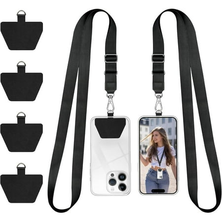 2-Pack Phone Lanyard Neck Strap, Universal Adjustable Cell Phone Lanyard Compatible with Most Smartphone Cases for Keys and ID Badges, Hands-Free Strap (Black)