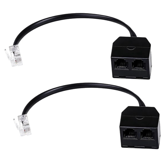 2 Pack Phone Line Splitter Two Way Phone Jack Splitter RJ11 Male to Dual Female Cable 6P4C Telephone Line Splitters for Telephone, Fax Machine, Black