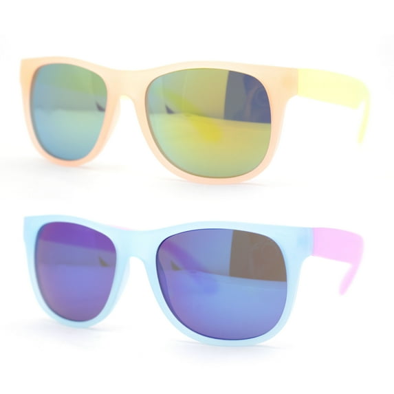 (2-Pack) Photochromic Color Changing Frame Matte Sport Horn Rim Sunglasses 1 Blue 1 Peach