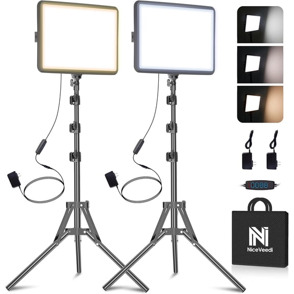 2-Pack Photography Lighting Kit, 25W LED Video Light Kit, 2900-7000K Dimmable Studio Light with Tripod Stand, 73" Stream Light for Video Recording