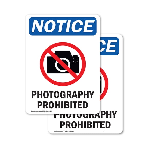 (2 Pack) Photography Prohibited Sign