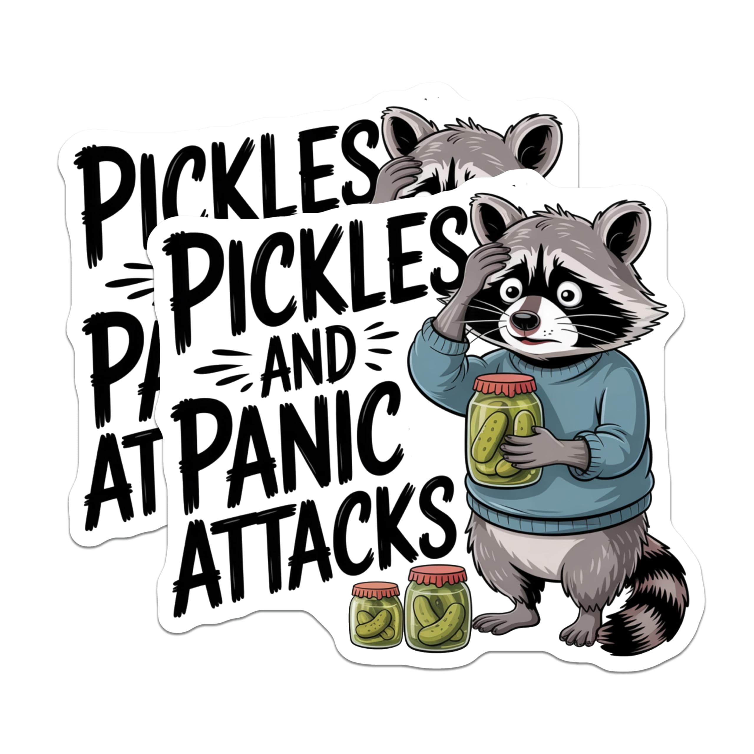 Panic Attack Sticker (2 Pack) Pickles and Panic Attack Stickers - Anxious Raccoon Art ...