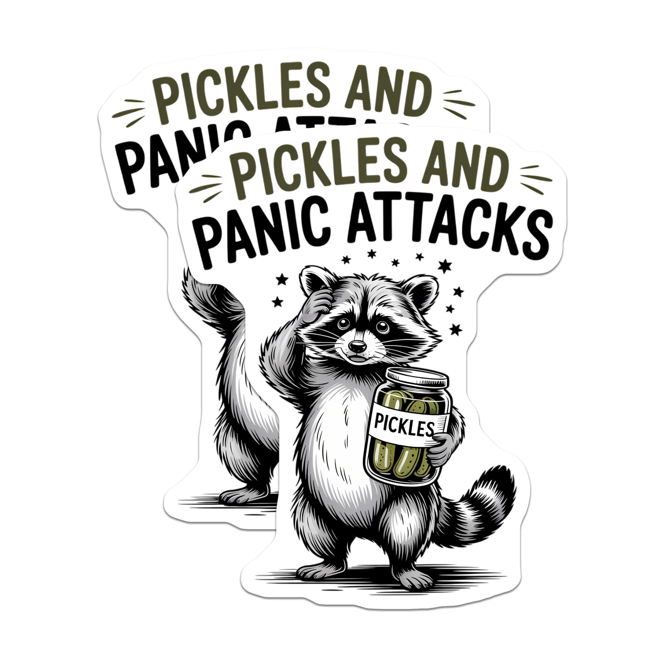 Panic Attack Sticker (2 Pack) Pickles Panic Attacks Stickers - Funny Raccoon Humor - Mental ...