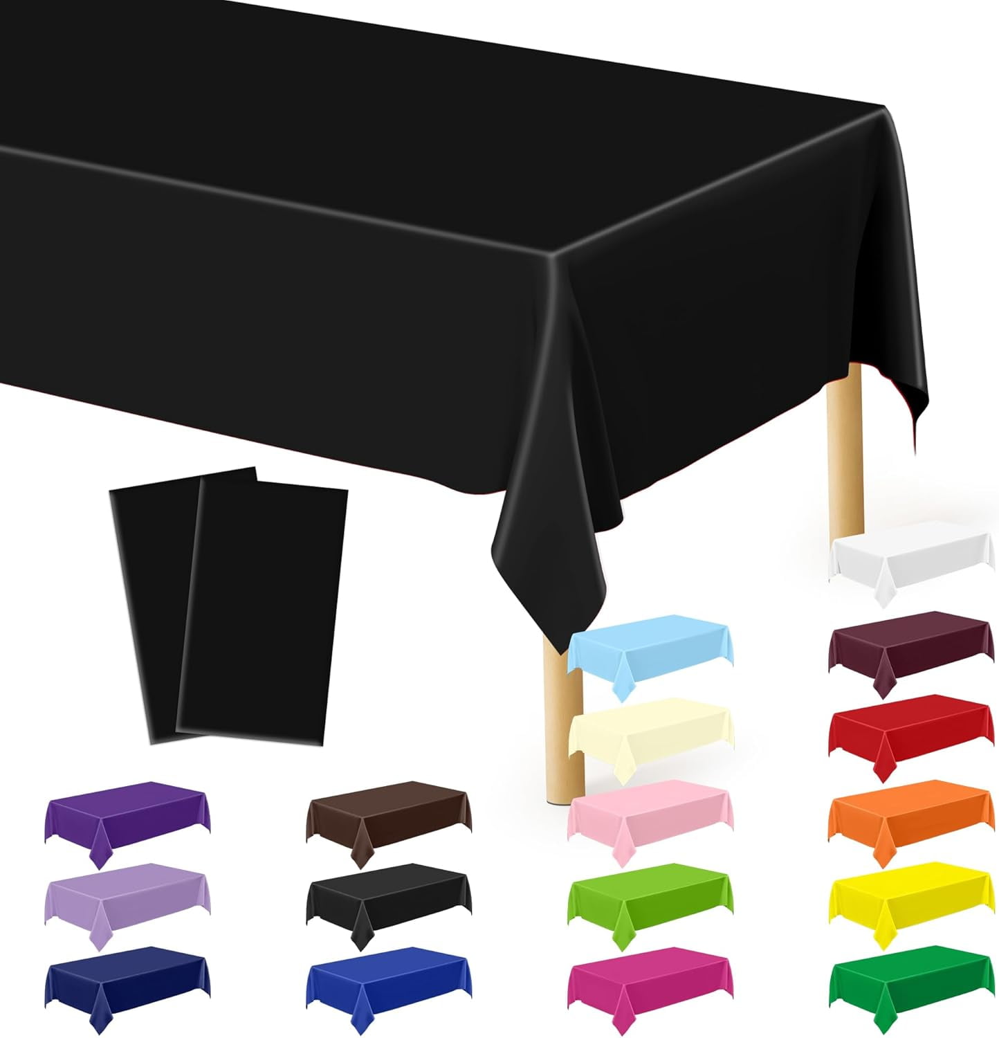 2 Pack Black Waterproof Plastic Table Cloths 54x108in Indoor Outdoor Use