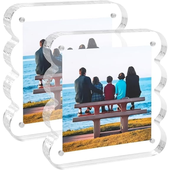 2 Pack  Picture Frame, 4x4 inch  Picture Frames, Double Sided  Frames,10+10mm Thick Block,Clear  Frame for Recording Memories, for  Office Decor (2Pack, 4X4)